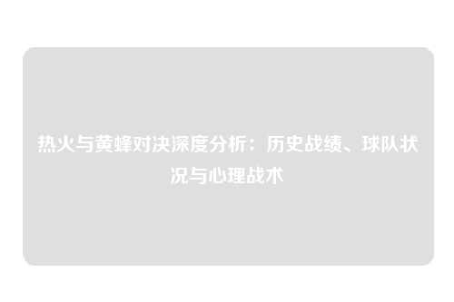 热火与黄蜂对决深度分析：历史战绩、球队状况与心理战术
